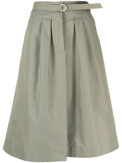 Apc Caroline Belted Cotton-blend Gabardine Midi Skirt In Gray/green