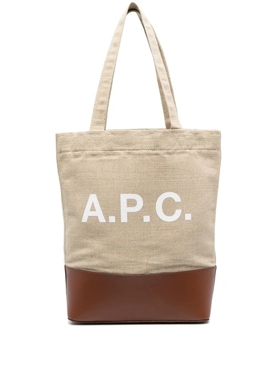 Apc Sm Logo Burlap & Leather Tote Bag In Beige