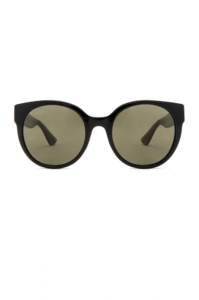 Gucci Gg0035s Round Sunglasses In Shiny Black