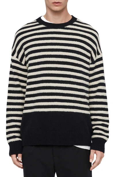 Allsaints Keet Oversize Stripe Crewneck Sweater In Ink Navy/stone White