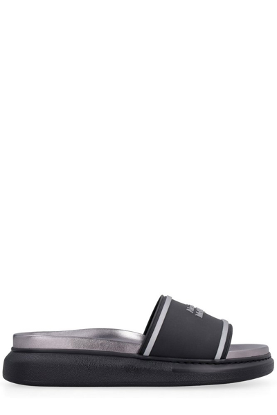 Alexander Mcqueen Logo Bicolor Pool Slide Sandals In Black