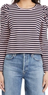 Rebecca Minkoff Talia Stripe Crop Puff Sleeve Cotton Sweatshirt In Pink/navy Stripe