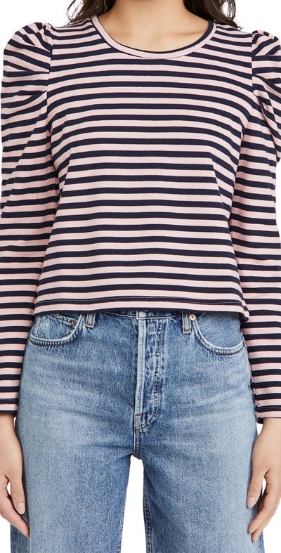 Rebecca Minkoff Talia Stripe Crop Puff Sleeve Cotton Sweatshirt In