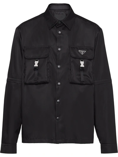 Prada Re-nylon Logo Plaque Shirt - Men's - Recycled Nylon In Black