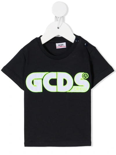 Gcds Kids' Logo-embroidered T-shirt In Black