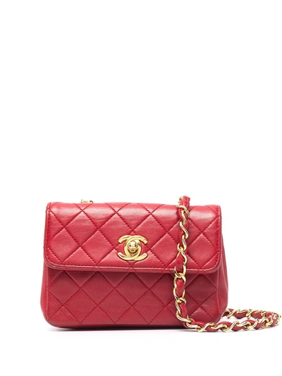 Pre-owned Chanel 1989-1991 Mini Diamond-quilted Crossbody Bag In Red
