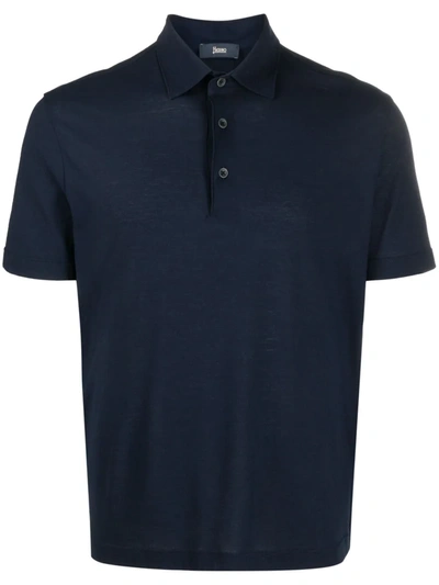 Herno Stretch-cotton Polo Shirt In Blue