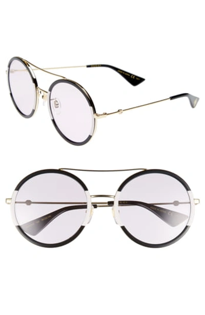 Gucci 56mm Round Sunglasses - Gold/ Pink