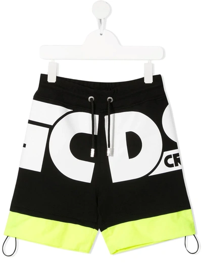 Gcds Kids' Logo-print Colour-block Shorts In Black