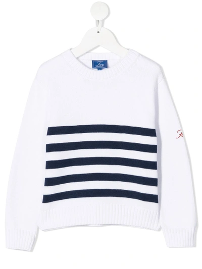 Fay Teen Stripe-print Embroidered Jumper In White