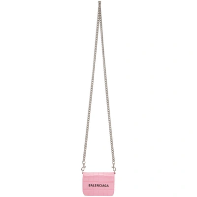 Balenciaga Pink Croc Mini Cash Wallet Bag In 5660 Pink/b
