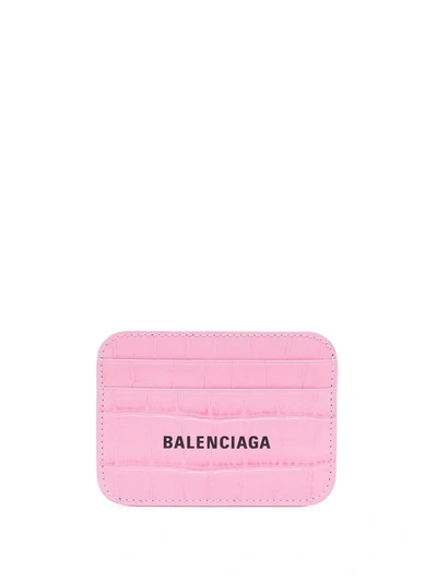 Balenciaga Cash Printed Textured-leather Cardholder In Pink