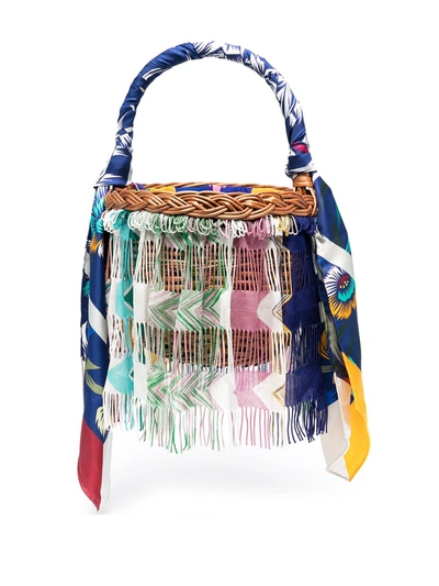 Missoni Colour Block-print Straw Bucket Bag In Neutrals
