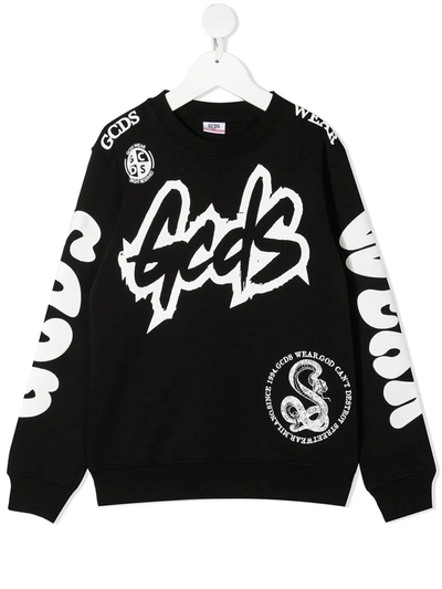 Gcds Kids' Logo Printed Sweatshirt In Black