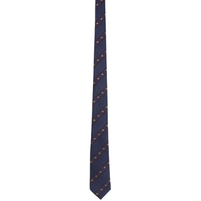 Gucci Navy Silk Bee Web Tie In 4574 Perwin