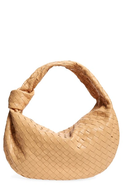 Bottega Veneta Bv Jodie Leather Hobo Bag In Almond/ Gold