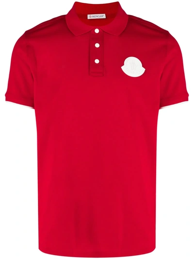 Moncler Men's Cotton Pique Rubber-patch Polo Shirt In Red