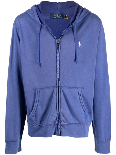 Polo Ralph Lauren Embroidered-logo Zip-up Hoodie In Blue
