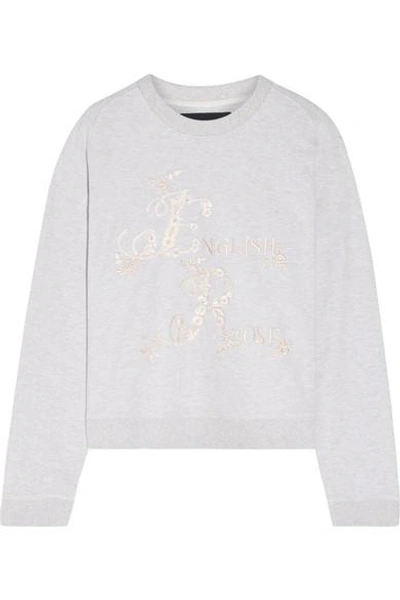 Needle & Thread English Rose Embroidered Cotton-blend Jersey Sweatshirt In Light Gray