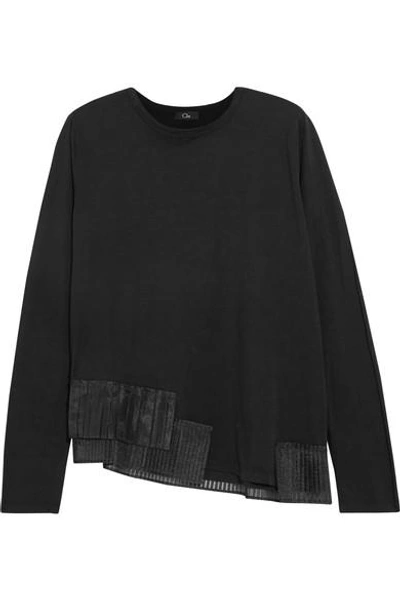 Clu Pleated Organza-trimmed Cotton-jersey Sweatshirt In Black