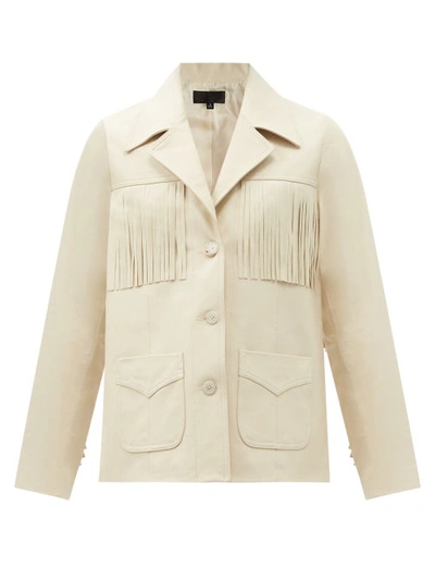 Nili Lotan Carter Fringed Leather Jacket In Eggshell