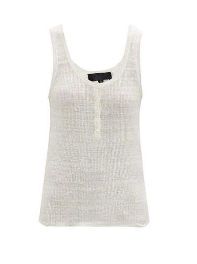 Nili Lotan Mary Ribbed-knit Linen Tank Top In Ivory