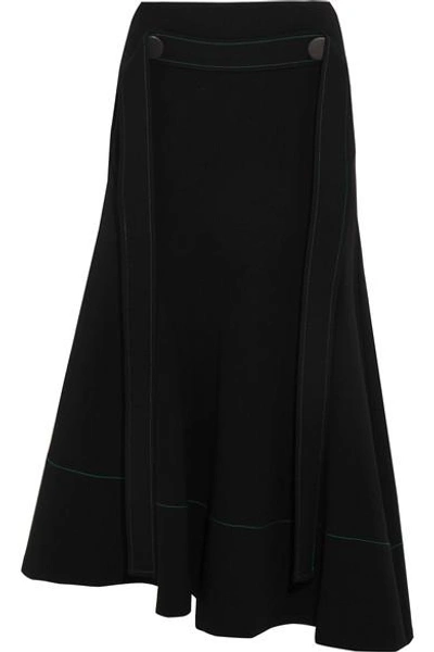 Ellery Belted Asymmetric Crepe Midi Skirt In Black