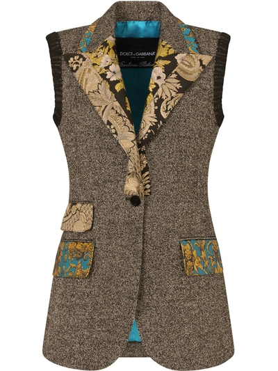 Dolce & Gabbana Micro-patterned Wool Waistcoat With Jacquard Details In Multicolor