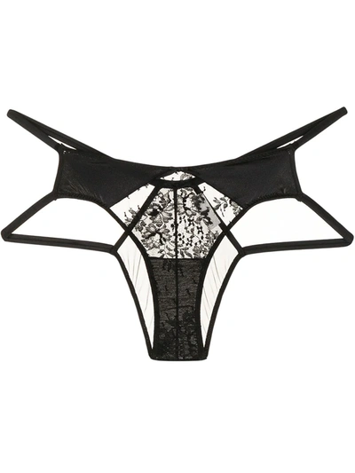 Fleur Du Mal Frankie Lace Strappy Tanga Panties In Black