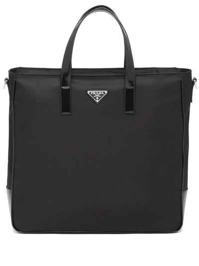 Prada Re-nylon Logo Tote Bag In Black