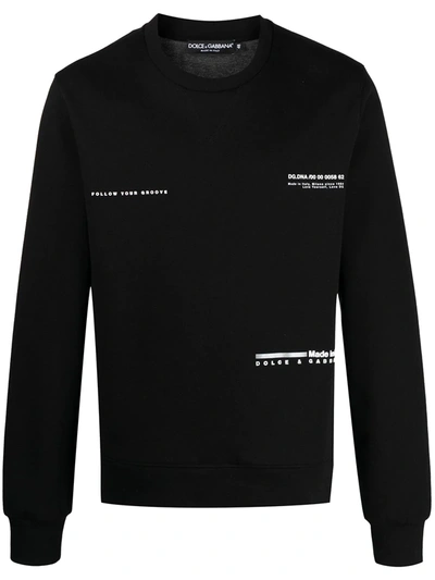 Dolce & Gabbana Cotton Blend Crewneck Sweatshirt With Rubberized Logo In Black
