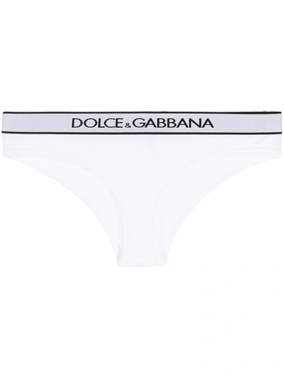 Dolce & Gabbana Stretch Cotton Briefs W/ Logo Waistband In White