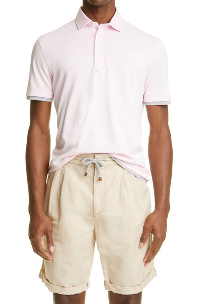 Brunello Cucinelli Layered Short Sleeve Pique Polo In Pink