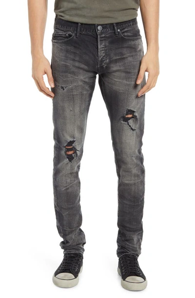 John Elliott The Cast 2 Distressed Slim Fit Jeans In Black Cobalt