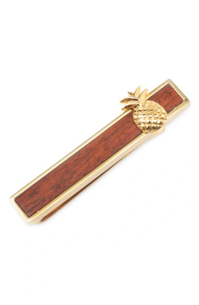 Cufflinks, Inc Pineapple Wood Inlay Tie Bar In Gold