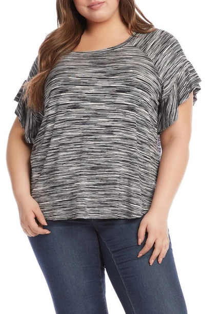 Karen Kane Ruffle Sleeve Space Dye Top In Black