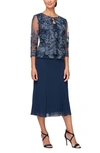 Alex Evenings Mock Jacket Midi Dress In Navy