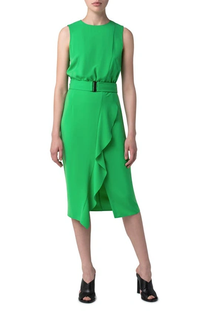 Akris Punto Cascading Ruffle Crepe Belted Dress In Green