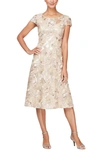 Alex Evenings Floral Embroidered A-line Soutache Dress In Champagne