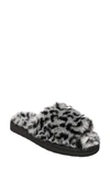 Minnetonka Faux Fur Slide Slipper In Grey Leopard Print
