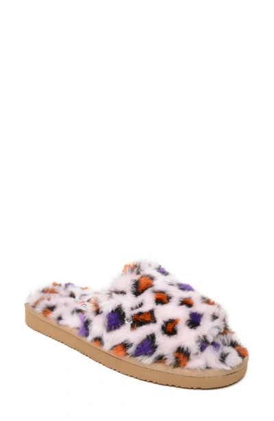 Minnetonka Faux Fur Slide Slipper In Blush Leopard Print