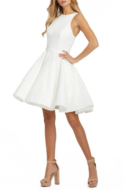 Ieena For Mac Duggal High Neck Sleeveless Skater Dress In White