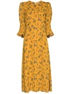 Reformation Carolena Floral-print Georgette Midi Dress In Saffron