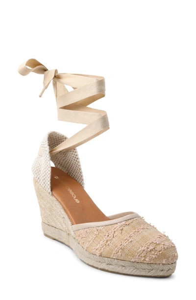 Andre Assous Ensley Espadrille Lace-up Wedge In Beige Fabric