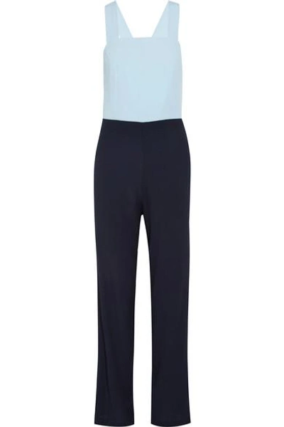 Staud Ross Two-tone Crepe Jumpsuit In Light Blue
