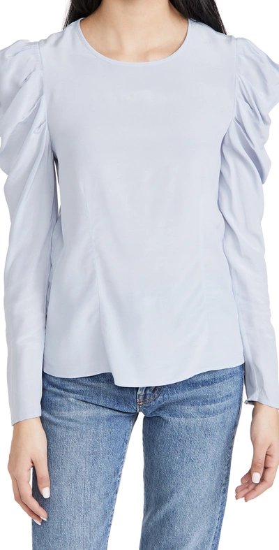 Club Monaco Ruched Long Sleeve Top In Pale Blue