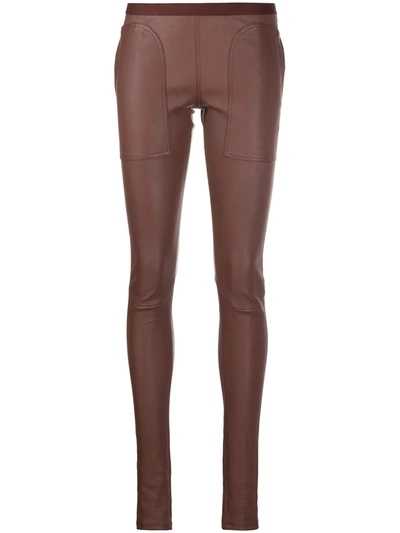 Rick Owens Skinny Leather Trousers In Braun