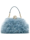 Dolce & Gabbana Vanda Feather Clutch With Bejeweled Appliqué In Blue