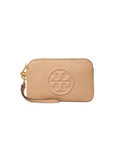 Tory Burch Perry Bombé Leather Wristlet In Beige