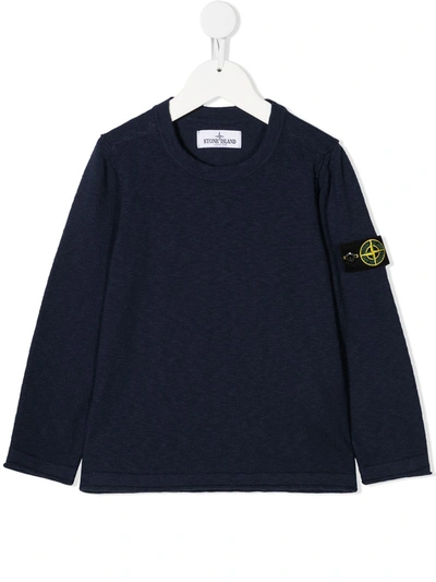 Stone Island Junior Kids' Logo-patch Long-sleeve Sweatshirt In Blau